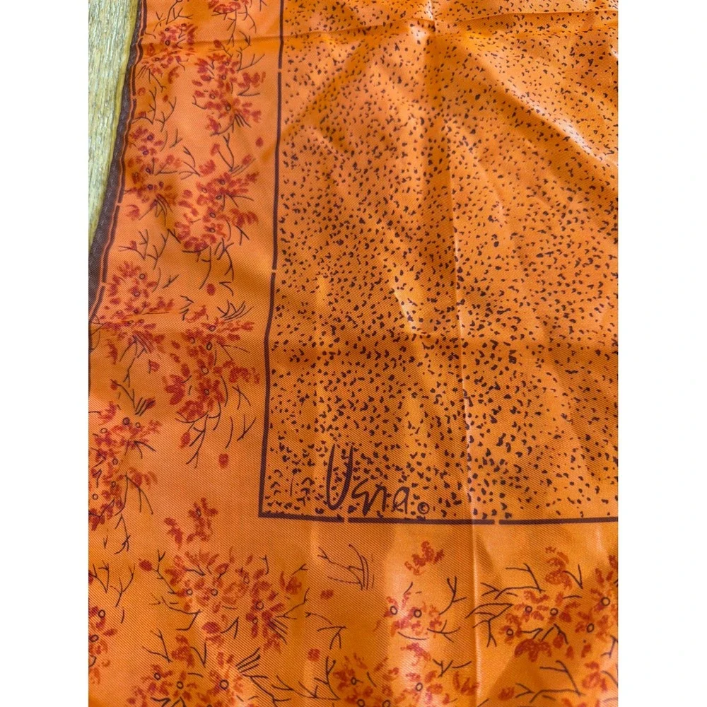 VTG 1970 Vera Neumann Orange Silk Scarf Floral Speckled Square Neckerchief 22x22